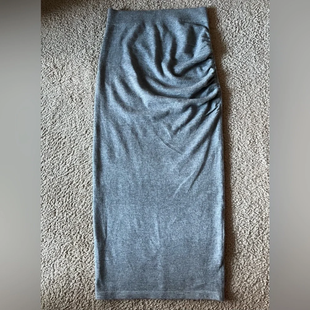 NWT Express Knit Midi Side Ruched Gray Skirt Wool Blend